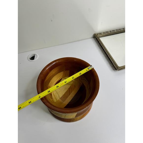 Stunning Vintage Handcrafted Turned Segmented Inlaid Wood Decorative Vase Bowl - Picture 7 of 9